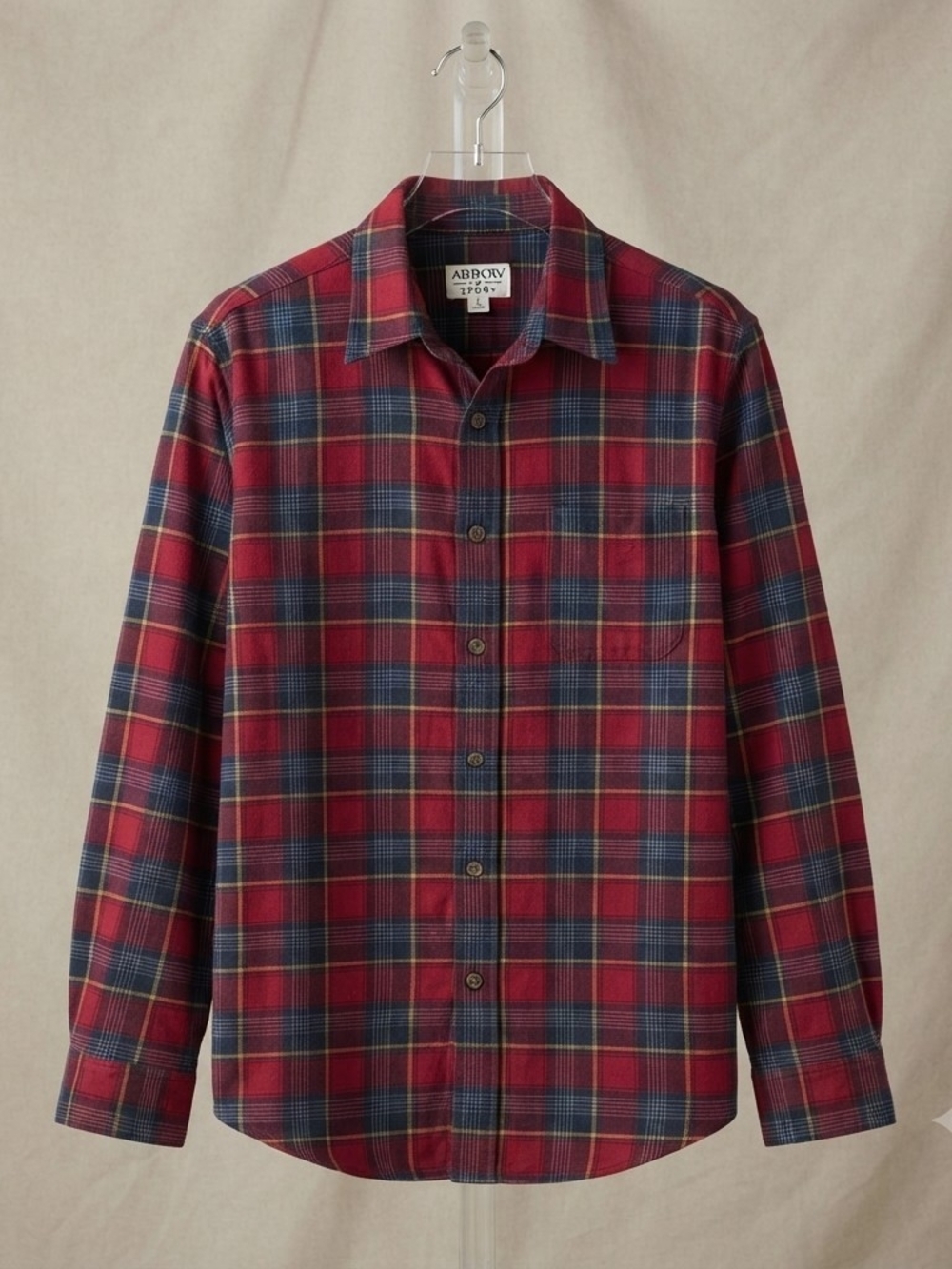 Arrow Sport Women's Red Navy Plaid Long Sleeve Button-Down Flannel Shirt - Size